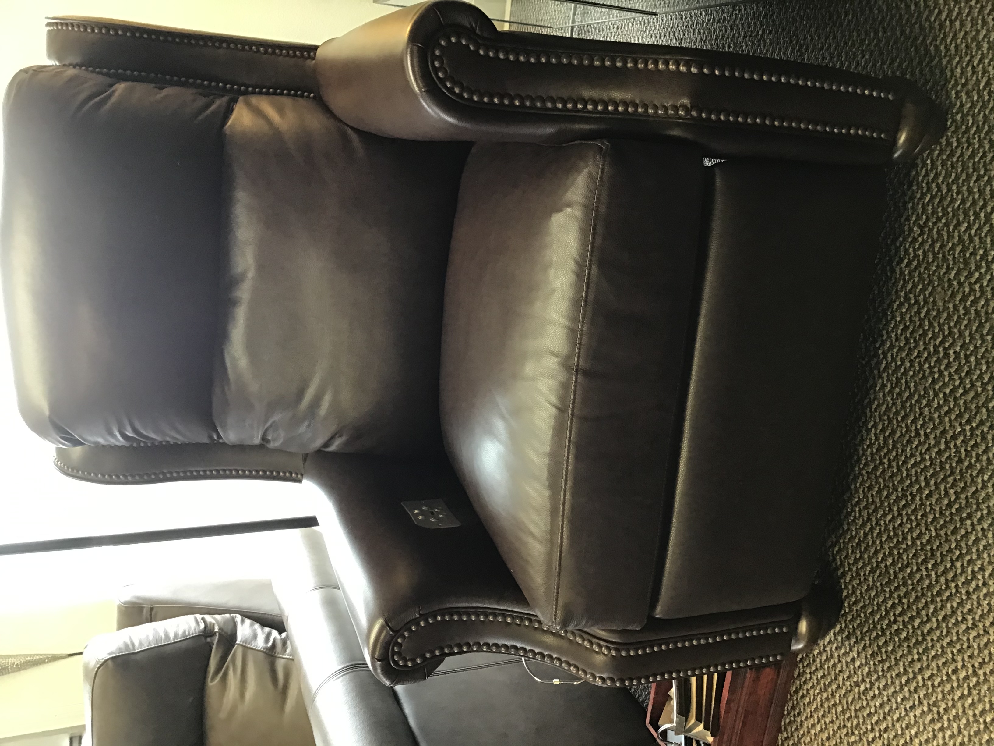 Leather recliner with motorized recline, tilt head